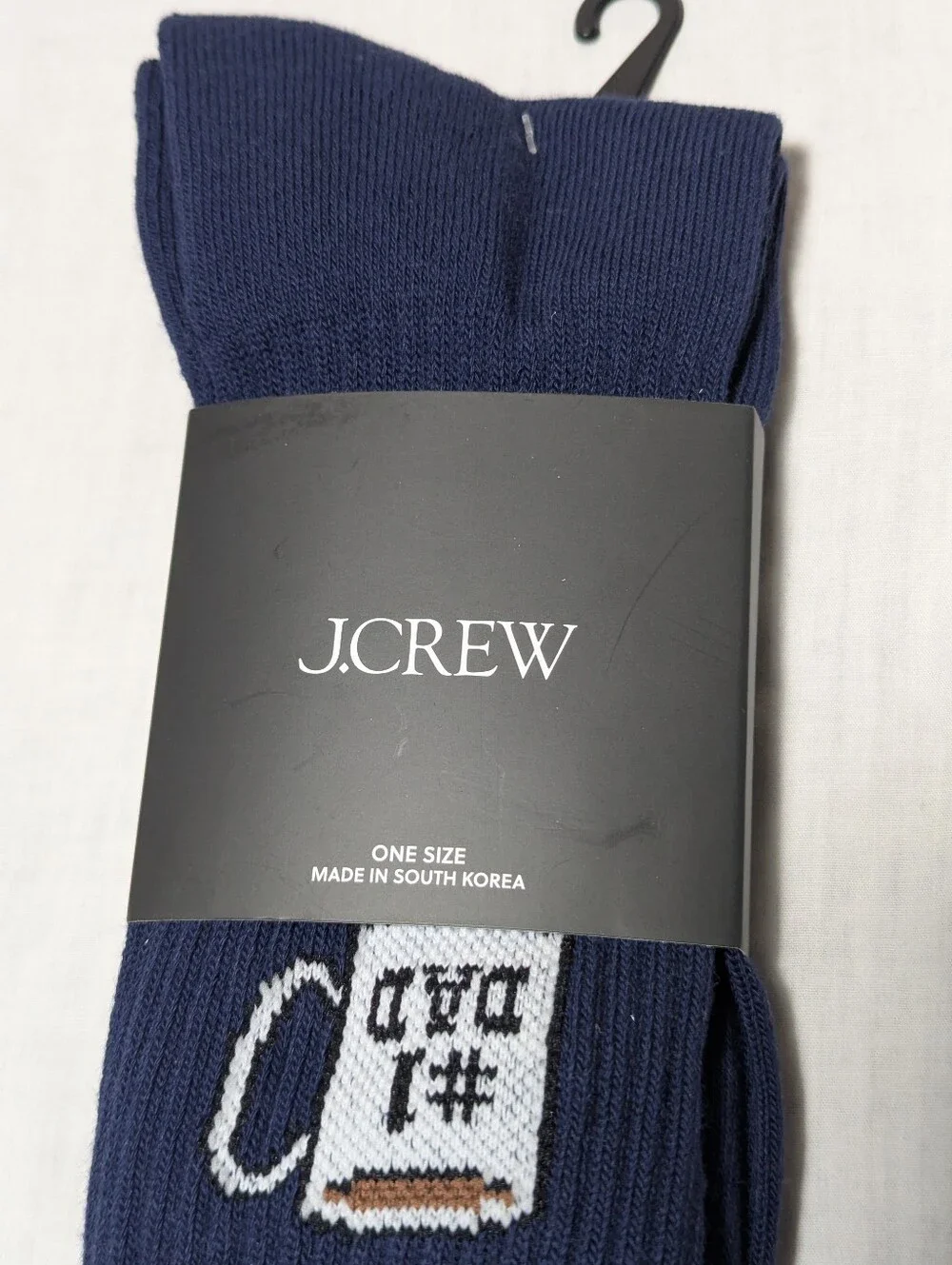 NWT J. Crew Number One Dad Mug Navy Crew Socks with Coffee Mug Motif
